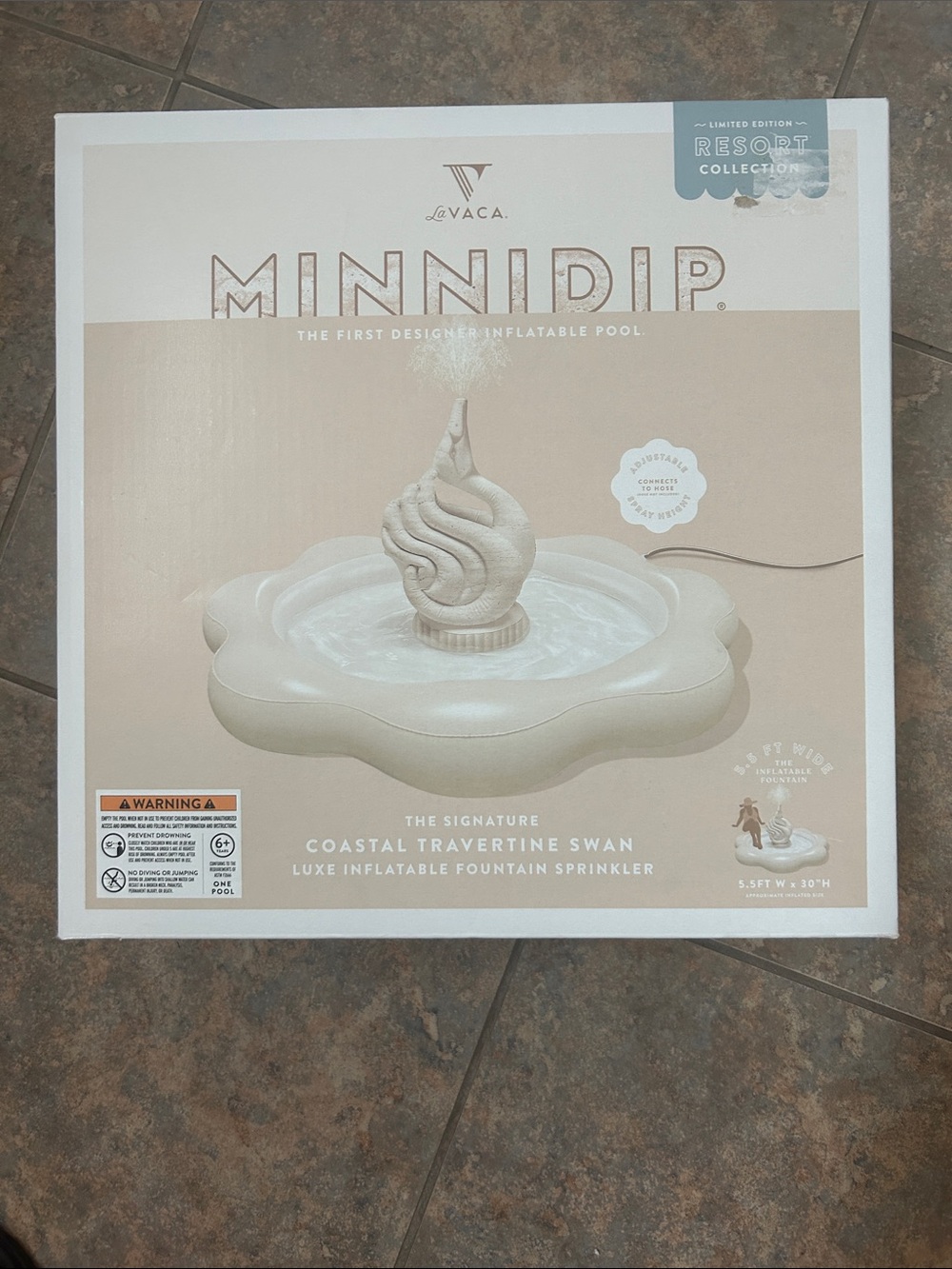 Minnidip Coastal Travertine Swan Luxe Inflatable Fountain Sprinkler, New in box